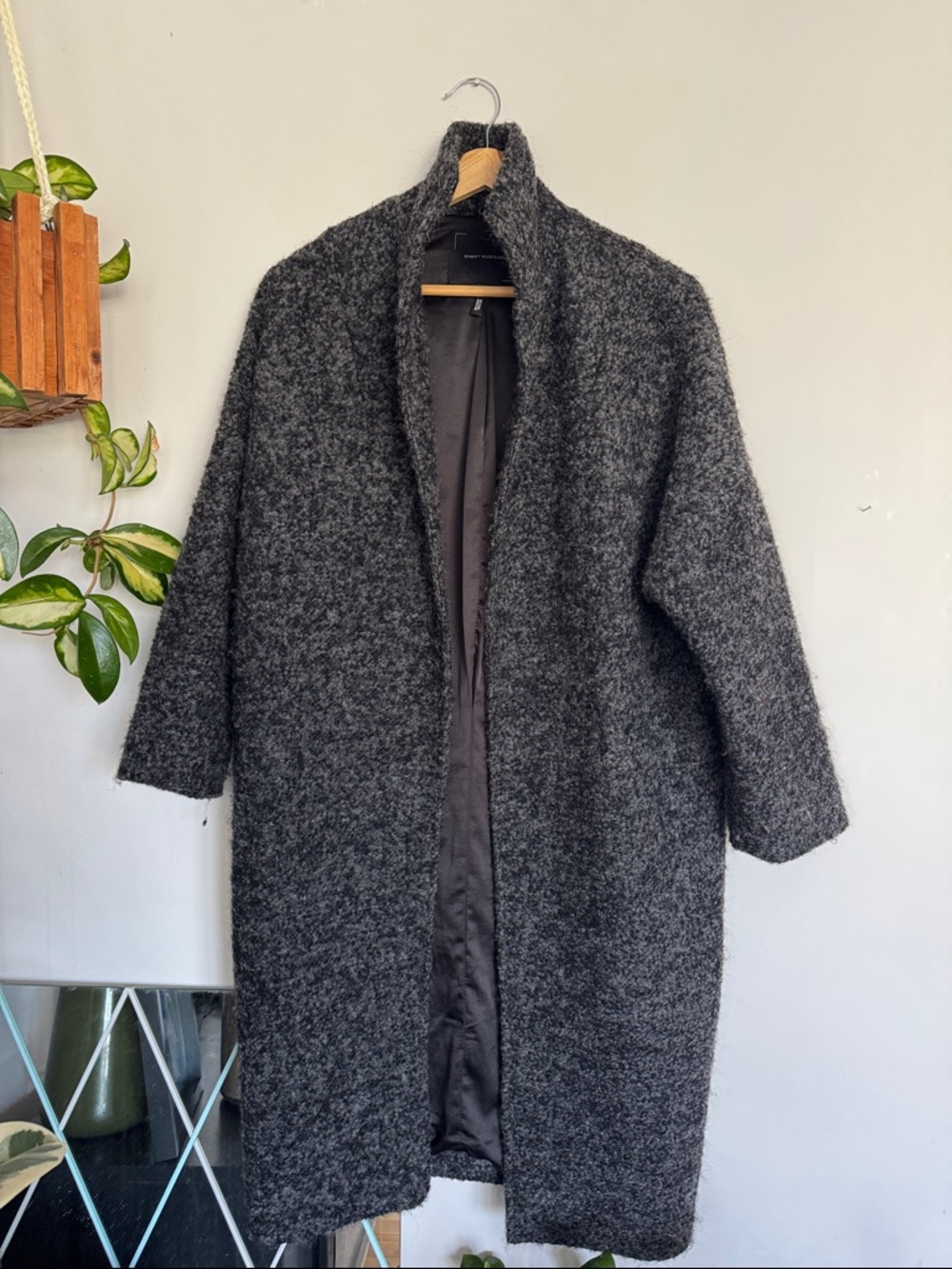 Robert Rodriguez Charcoal Gray Open-Front Wool Trench Coat